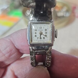 Sheffield Vintage Silver Watch with Rhinestone 17 Jewels Switzerland Mm